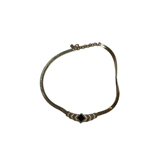 Christian Dior Choker - Black Enamel Crystal Signed Vintage Adjustable Necklace - Picture 1 of 7